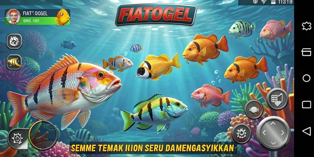 Tampilkan aksi menembak ikan dalam gameplay FIATOGEL.