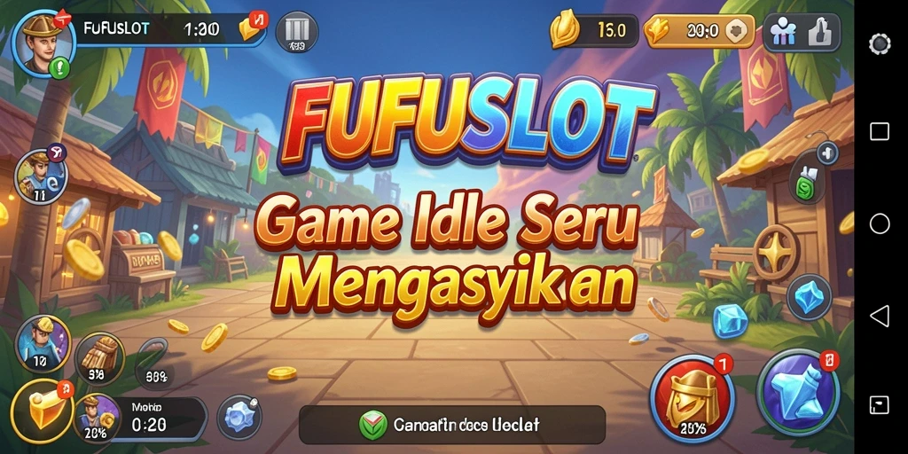 Screenshot gameplay FUFUSLOT menampilkan kemajuan mengelola sumber daya.