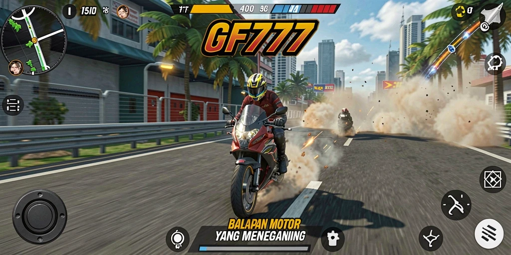 Tampilan gameplay balapan motor yang seru dan menegangkan di GF777.