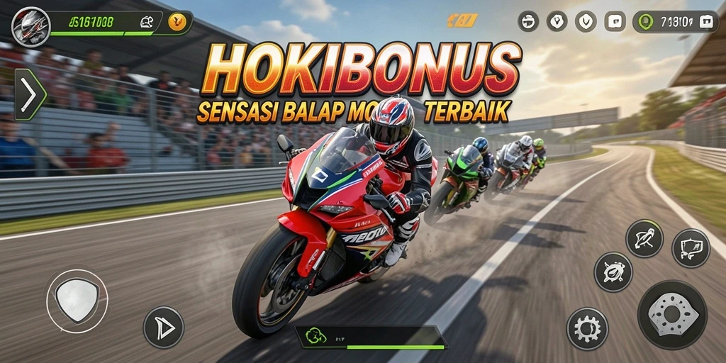 Screenshot gameplay HOKIBONUS menampilkan balapan motor yang seru dan mendebarkan.