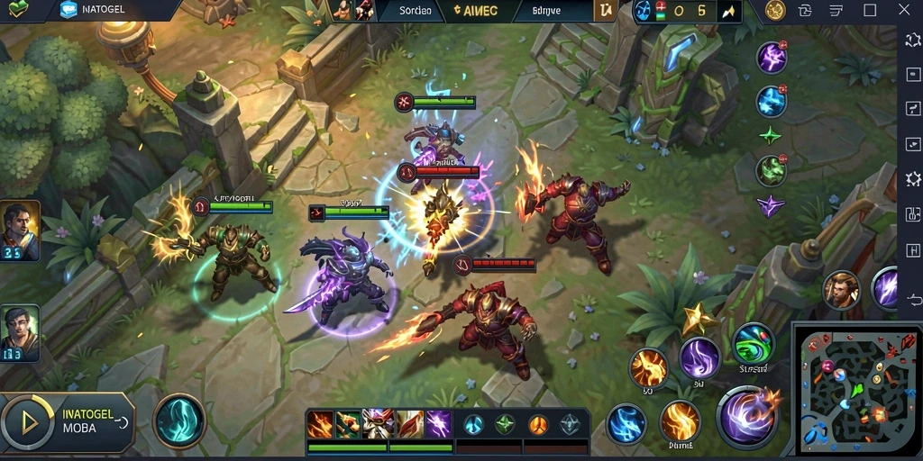 Screenshot menampilkan aksi seru dalam gameplay MOBA INATOGEL.