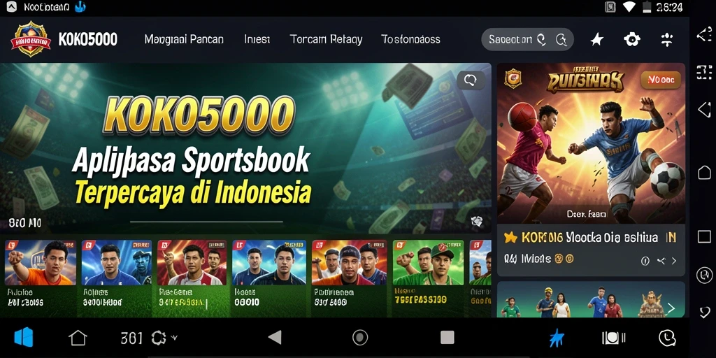 Screenshot KOKO5000 yang menampilkan antarmuka aplikasi Sportsbook yang menarik.