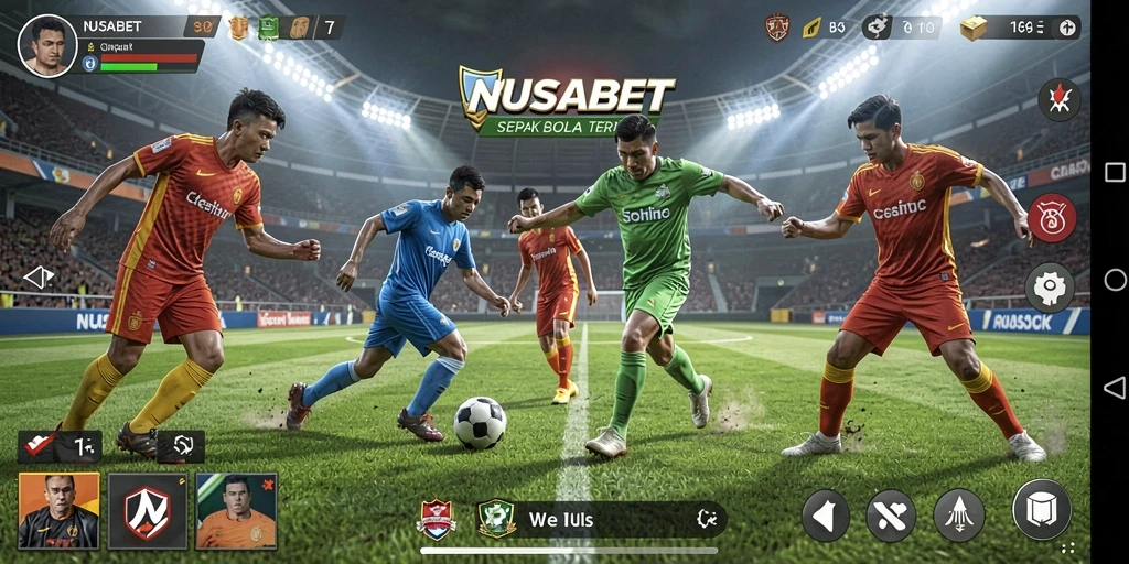 Tampilan gameplay NUSABET yang memukau dengan aksi sepak bola nyata.
