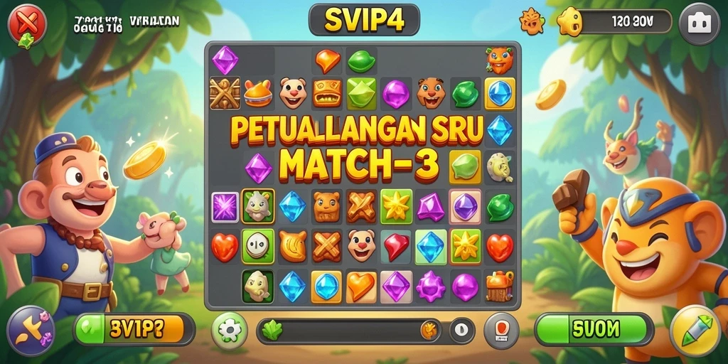 Tampilan seru gameplay SVIP4 dengan kombinasi Match-3 yang menarik.